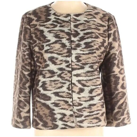 Ann Taylor wool blend animal print blazer jacket 3/4 sleeves size XS EUC side po - Picture 1 of 4